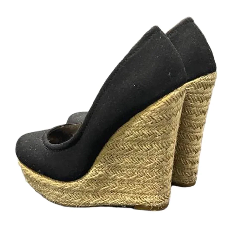 Madden Girl Wedges Black Chunky Shoes Espadrilles - Fabric Material - size 8.5